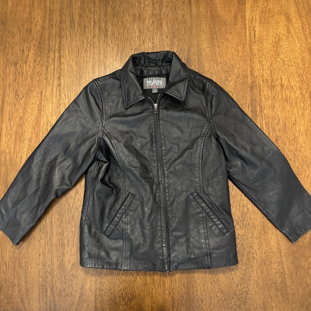 Wilsons Leather Kids L Black Genuine Leather Jacket Full Zip